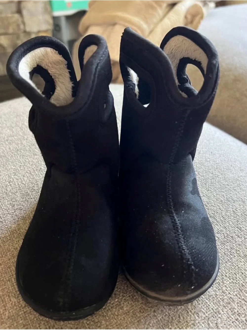Bogs Black Camo Kids Winter Pull-On Boots with Fleece Lining